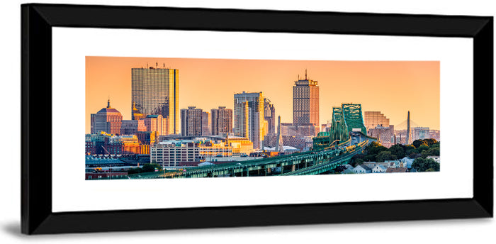 Tobin Bridge to Boston Skyline at Golden Hour Wall Art as a framed print