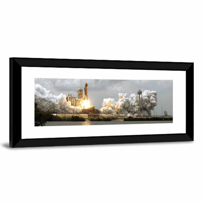 Space Shuttle Launch Over Water Wall Art as a framed print