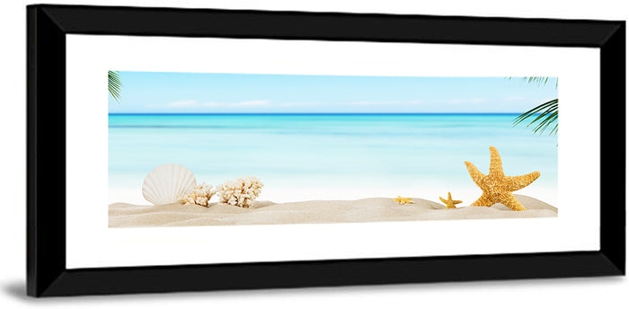 Seashell and Starfish Beach Still Life Wall Art as a framed print