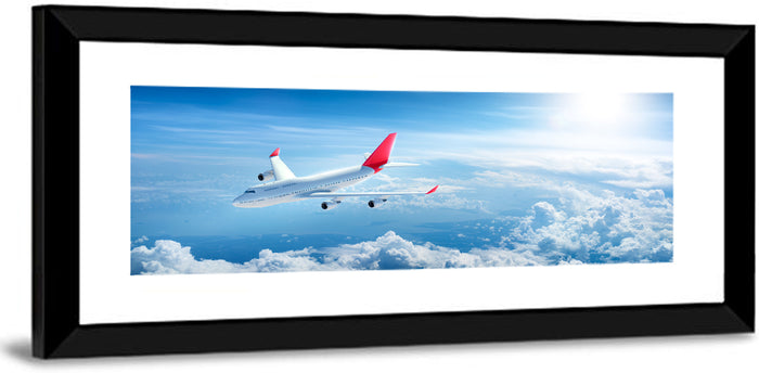 Airplane Over Blue Cloudscape Wall Art as a framed print