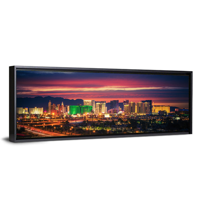 Las Vegas Twilight Skyline Wall Art as a framed canvas