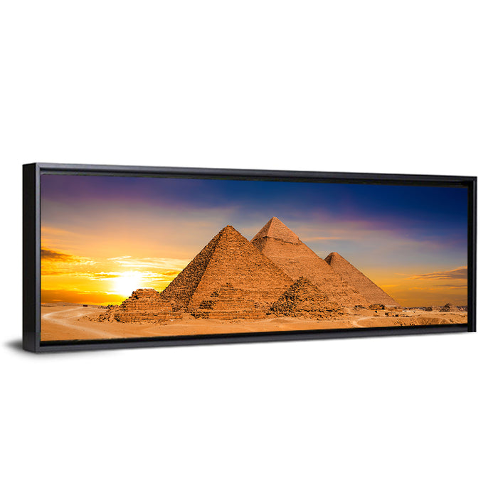 Giza Pyramids at Sunset Wall Art as a framed canvas