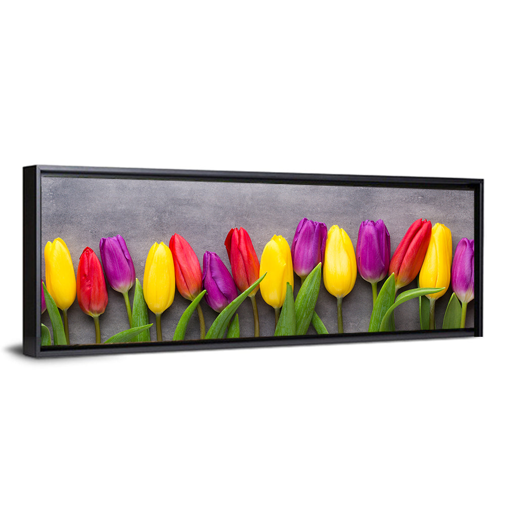 Row of Multicolored Tulips Wall Art