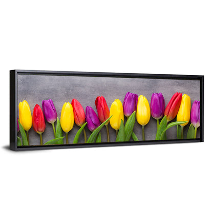 Row of Multicolored Tulips Wall Art