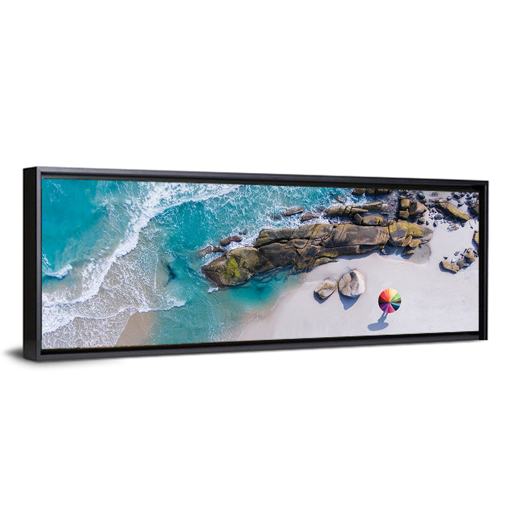 Aerial Beach with Rainbow Umbrella Wall Art