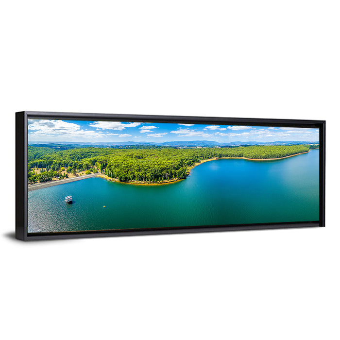 Silvan Reservoir Shoreline Wall Art as a framed canvas