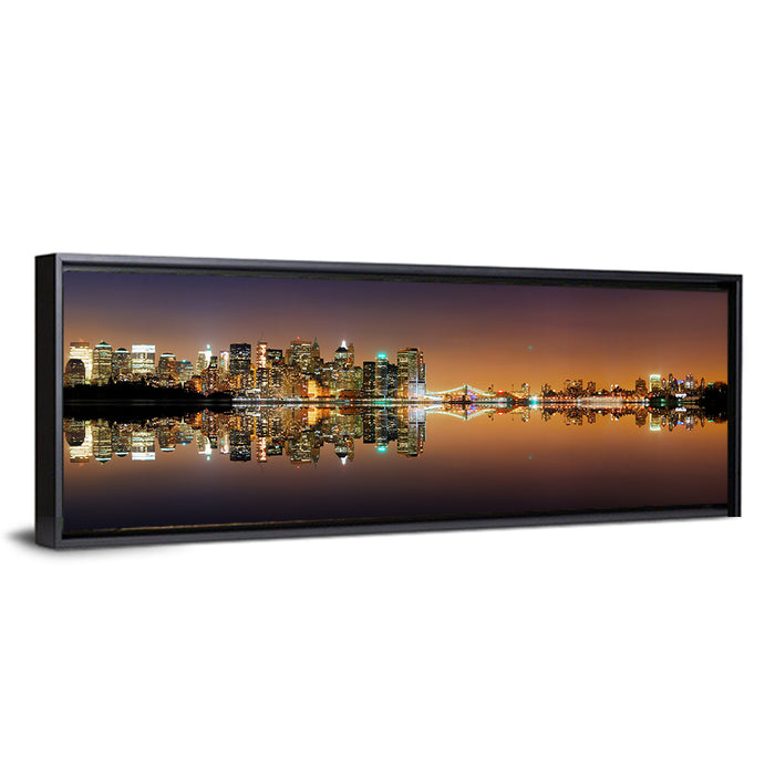 Manhattan Twilight Reflection Wall Art as a framed canvas