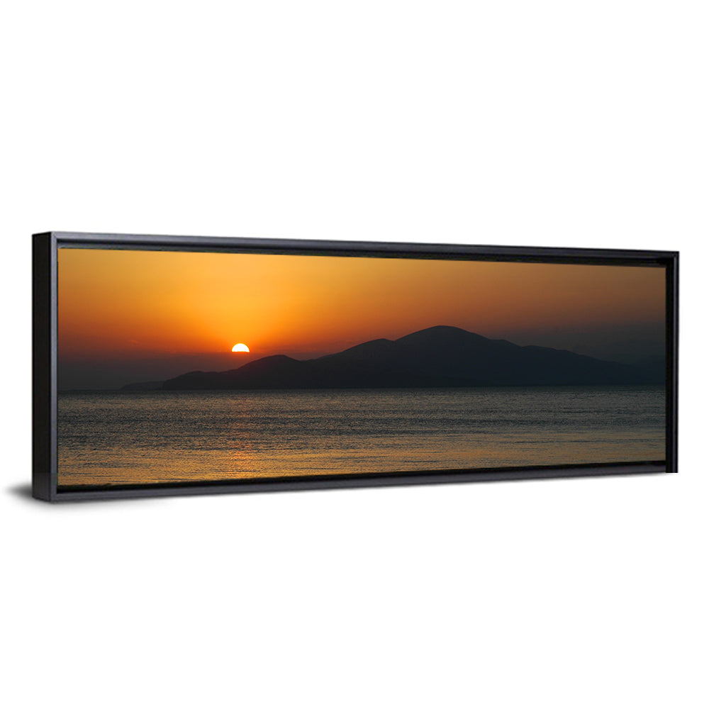 Lake Sevan Sunset Reflection Wall Art, framed canvas, panoramic
