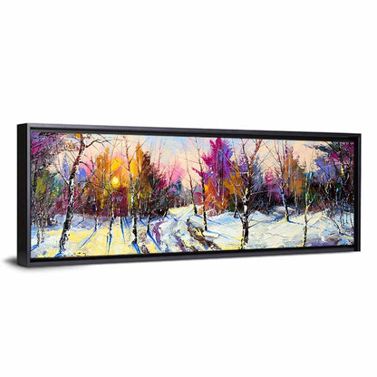 Snowy Birch Path at Sunset Wall Art