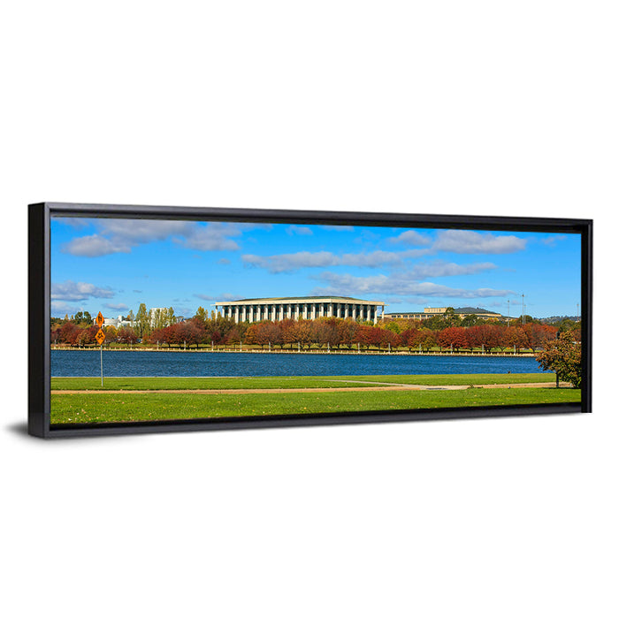 Lake Burley Griffin, National Library Wall Art as a framed canvas