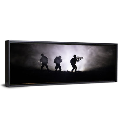 Three Soldiers Silhouette in Fog Wall Art