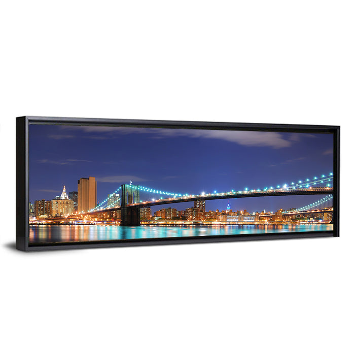 Brooklyn Bridge Night Skyline Wall Art as a framed canvas