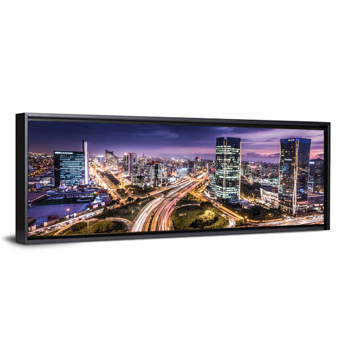 Lima Night Skyline Wall Art as a framed canvas