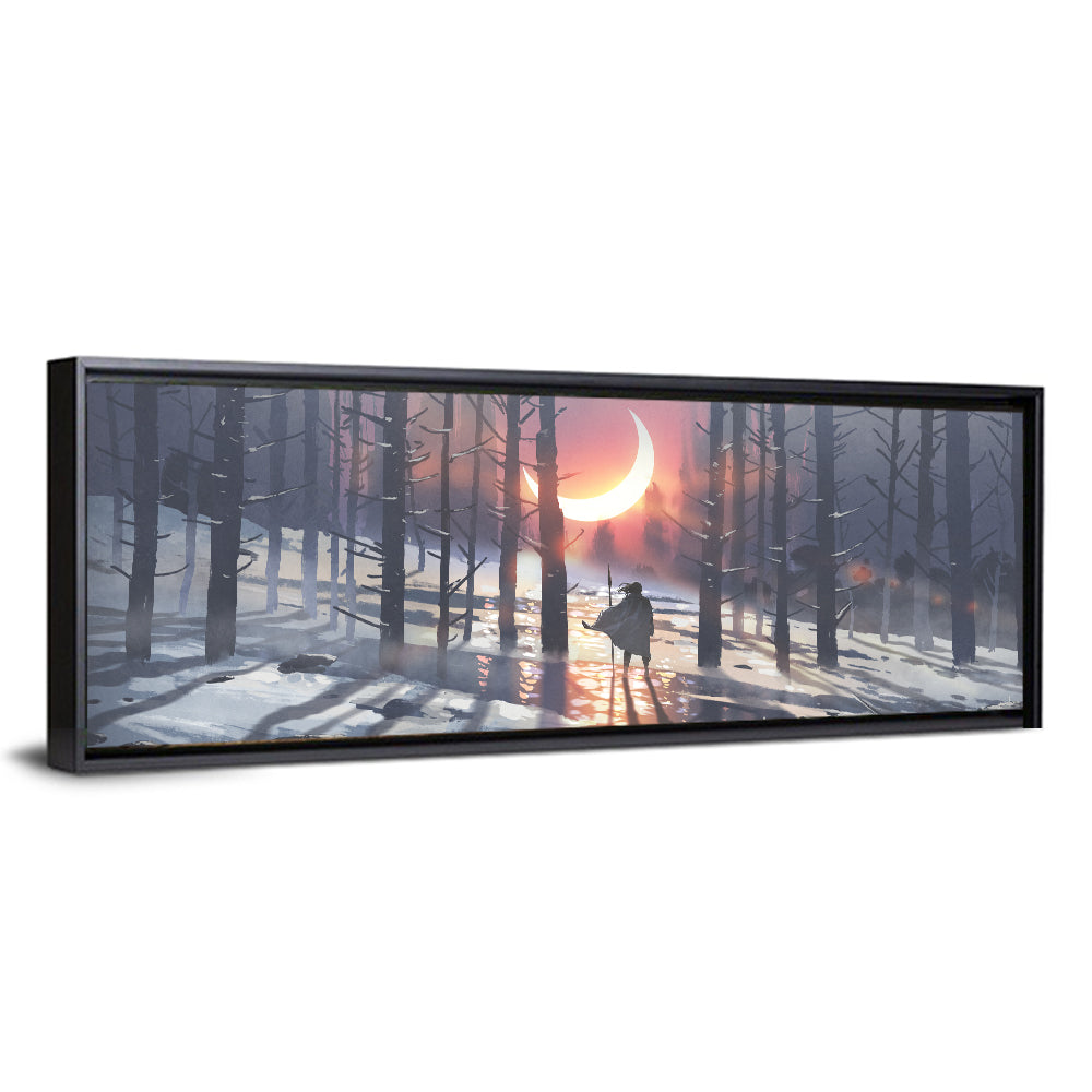 Lone Traveler in Winter Forest Wall Art