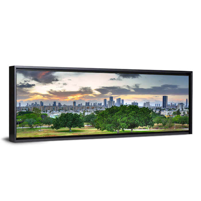 Tel Aviv Skyline at Dusk Wall Art as a framed canvas