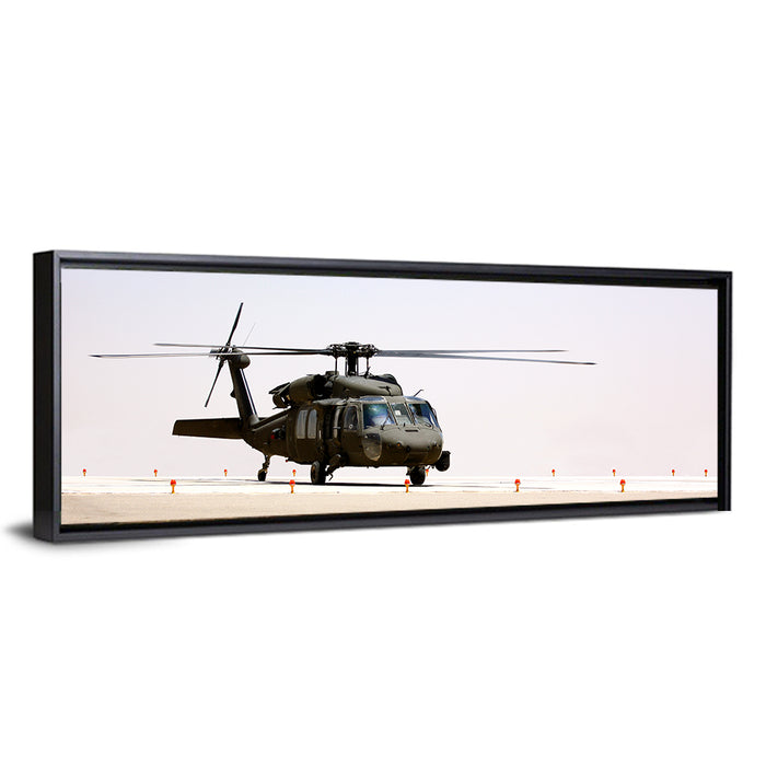 Side Profile Military Helicopter Wall Art as a framed canvas
