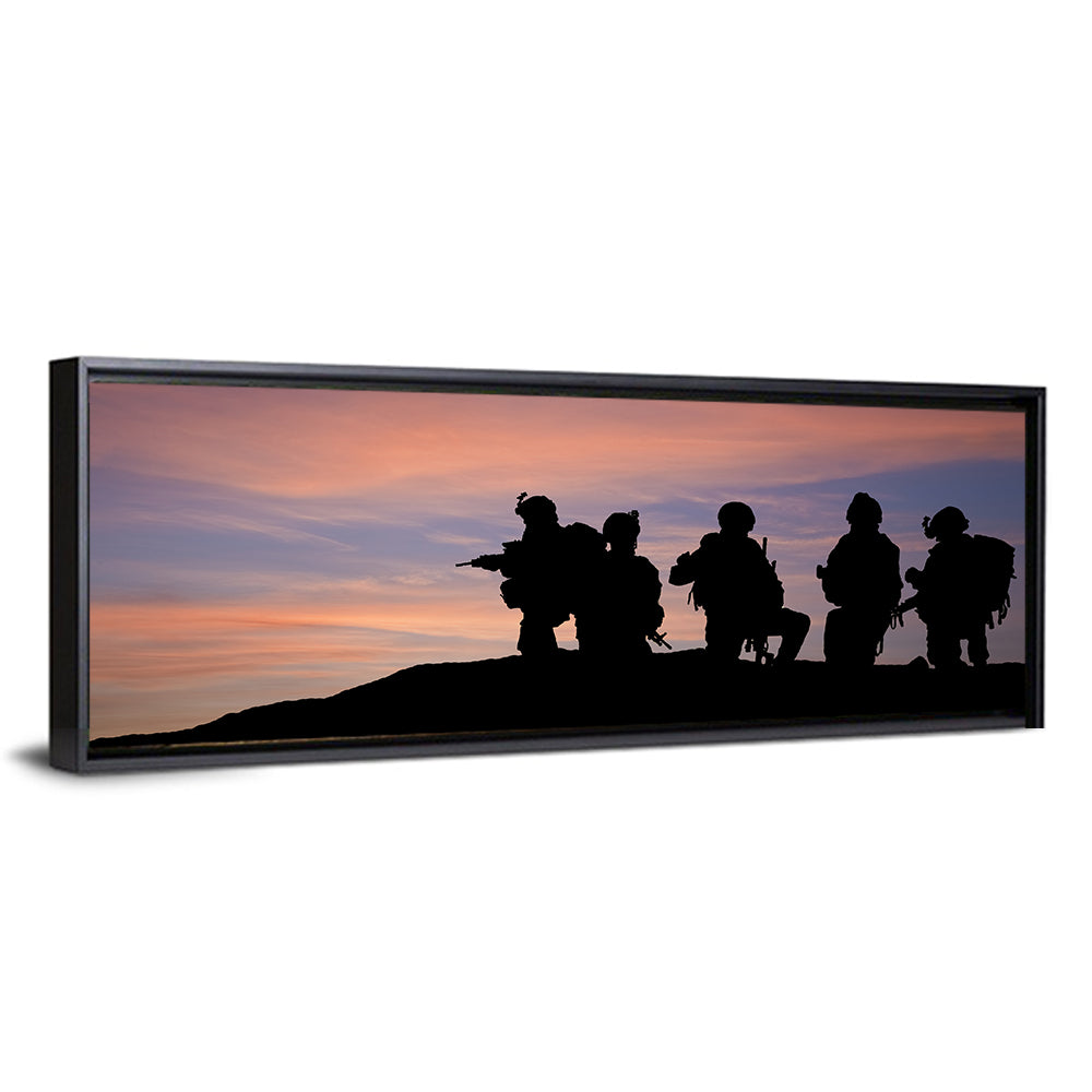Soldiers Silhouetted at Sunset Wall Art