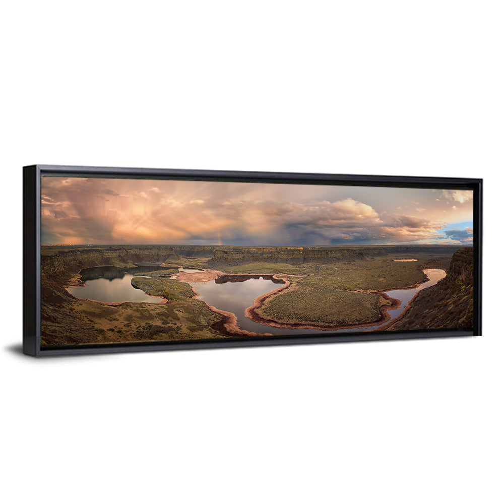 Soap Lake Storm Rainbow Wall Art, framed canvas, panoramic