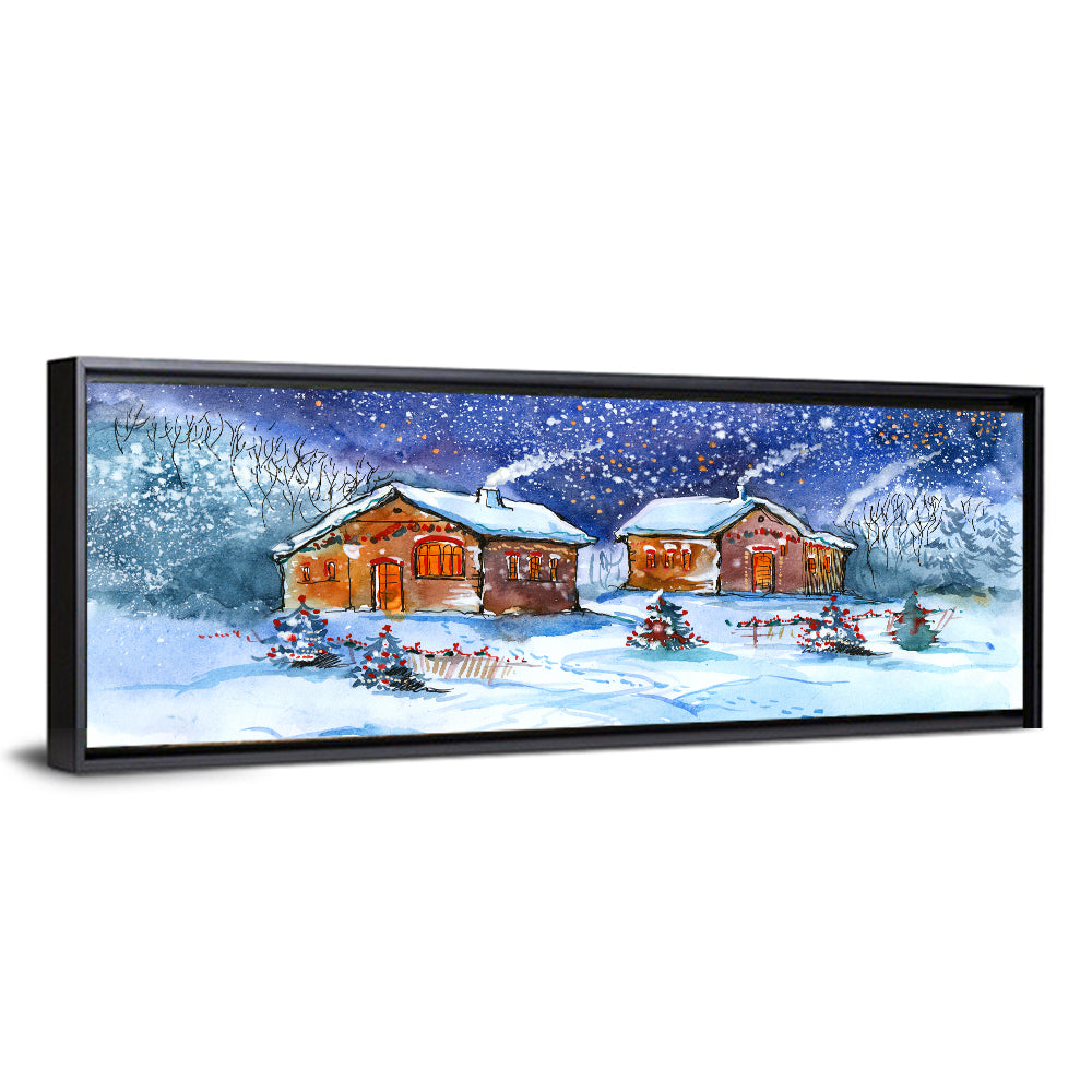 Starry Winter Village Wall Art