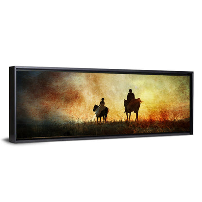 Silhouetted Horse Riders at Sunset Wall Art