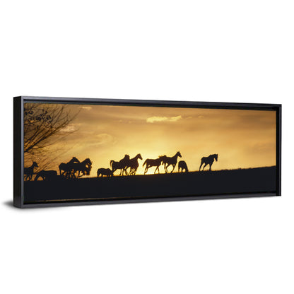 Mustang Silhouettes at Sunset Wall Art