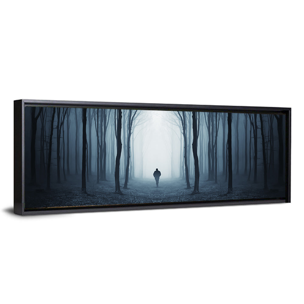 Lone Figure in Misty Forest Wall Art