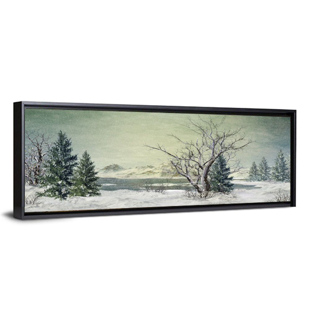 Leafless Tree at Winter Lake Wall Art