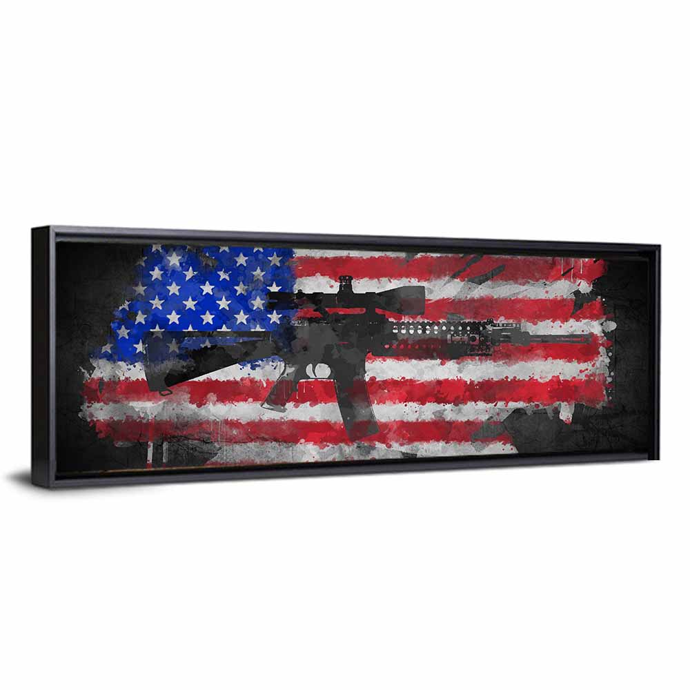 M16 Over Distressed American Flag Wall Art
