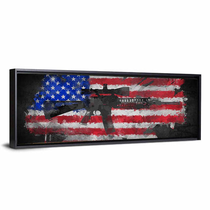 M16 Over Distressed American Flag Wall Art