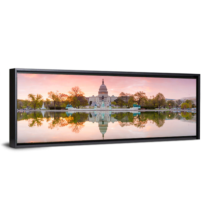 United States Capitol Sunrise Reflection Wall Art as a framed canvas
