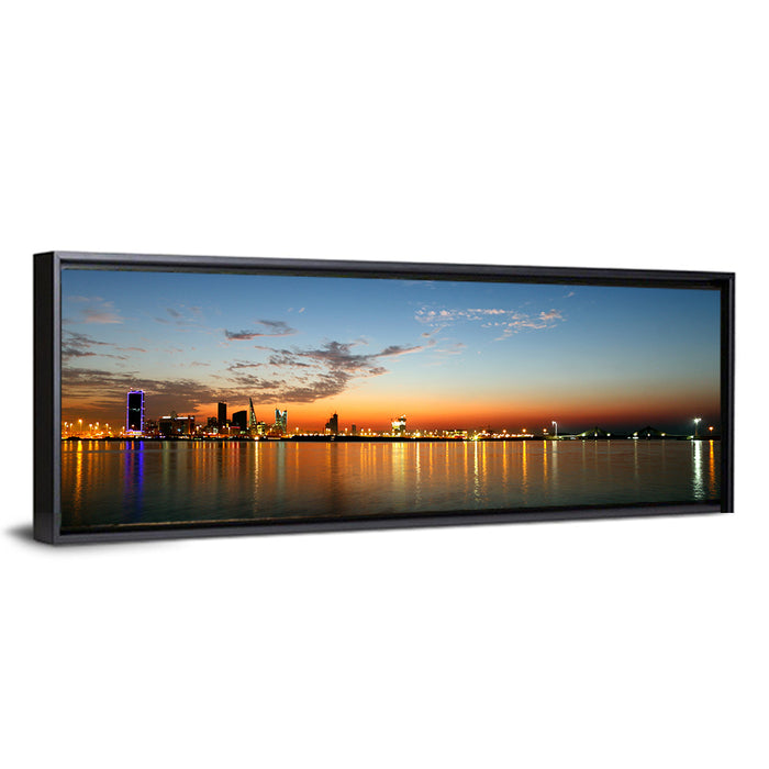 Manama Golden Hour Skyline Wall Art as a framed canvas