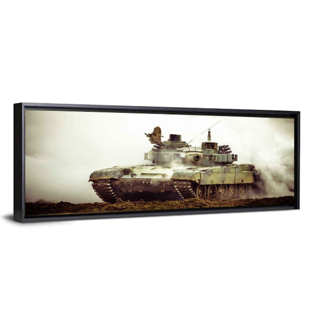 Camouflaged Battle Tank in Smoke Wall Art