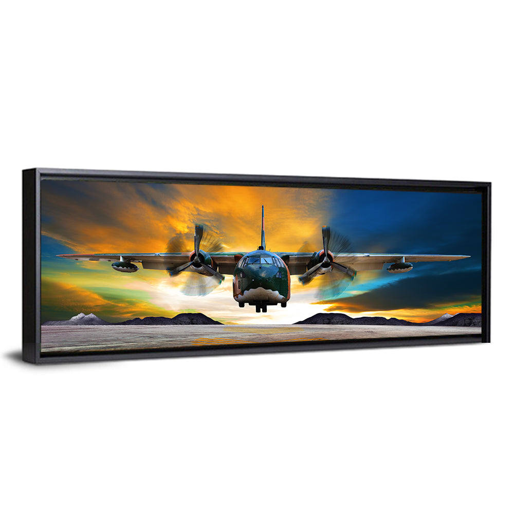 Cargo Plane Landing at Sunset Wall Art