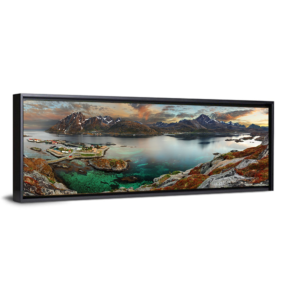 Norwegian Coastal Village at Dusk Wall Art