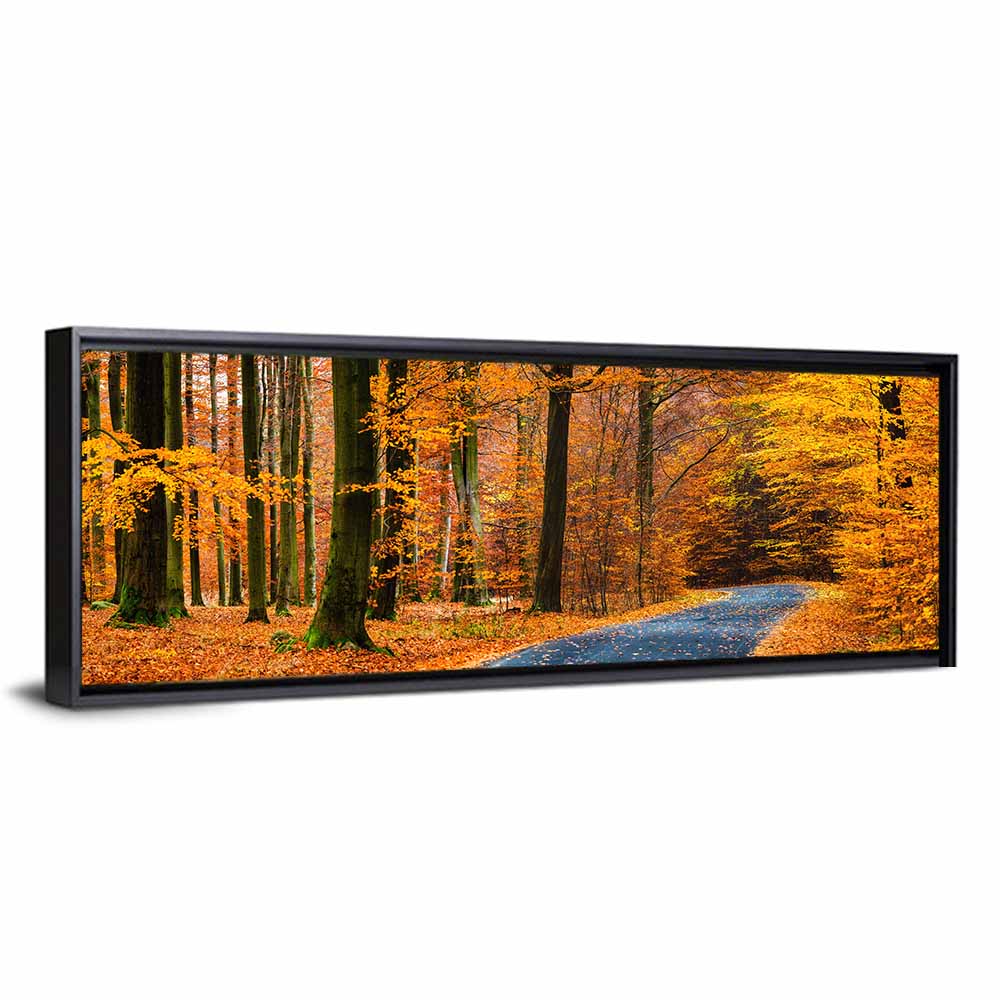 Curving Autumn Road in Beech Forest Wall Art