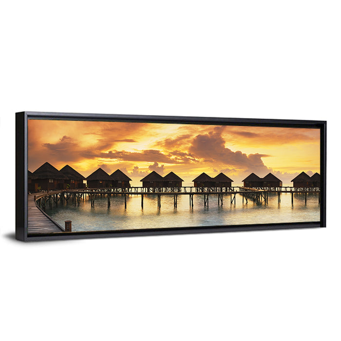 Golden Overwater Villas Wall Art as a framed canvas