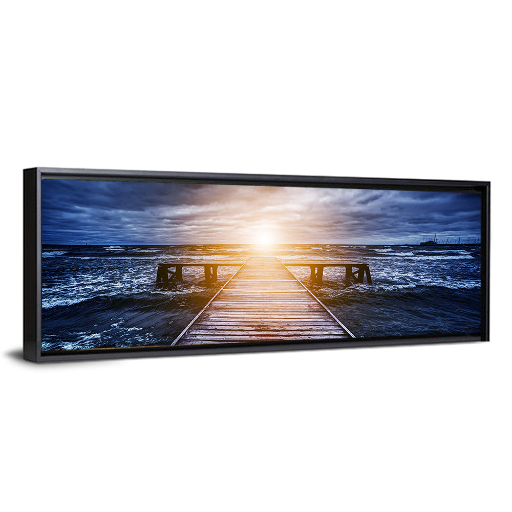 Sunlit Wooden Jetty at Dusk Wall Art