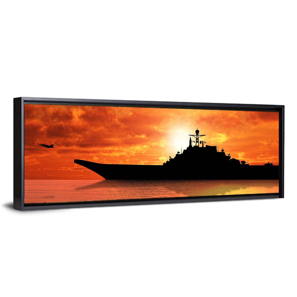 Sunset Aircraft Carrier Silhouette Wall Art
