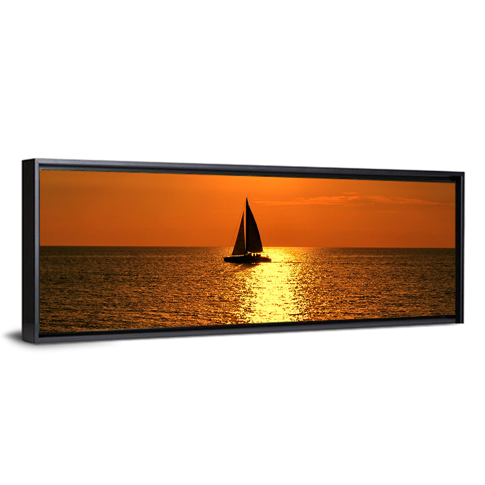 Sailboat Silhouette at Golden Sunset Wall Art
