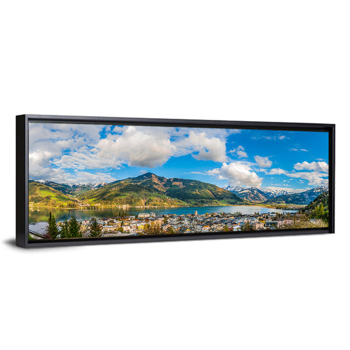 Zell Am See Shoreline Wall Art as a framed canvas