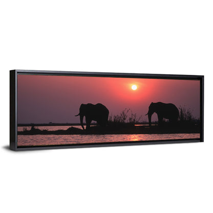 Elephants at Sunset Silhouette Wall Art