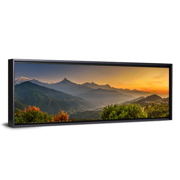 Annapurna Sunrise Over Pokhara Wall Art as a framed canvas