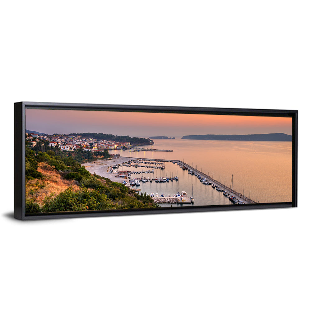 Pylos Harbor Lighthouse Sunset Wall Art