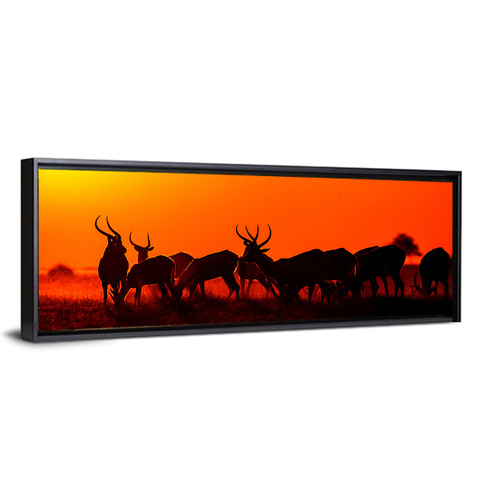 Antelope Herd at Sunset Wall Art as a framed canvas