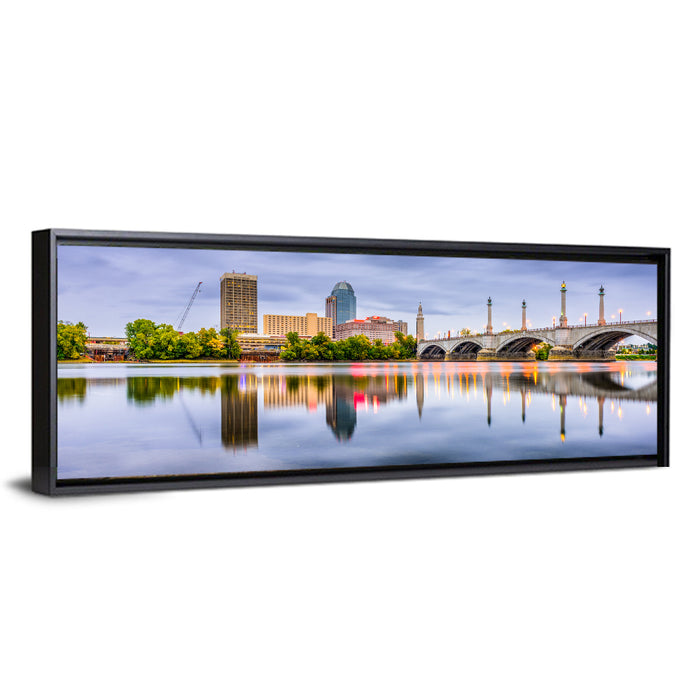 Springfield Memorial Bridge Skyline Wall Art as a framed canvas