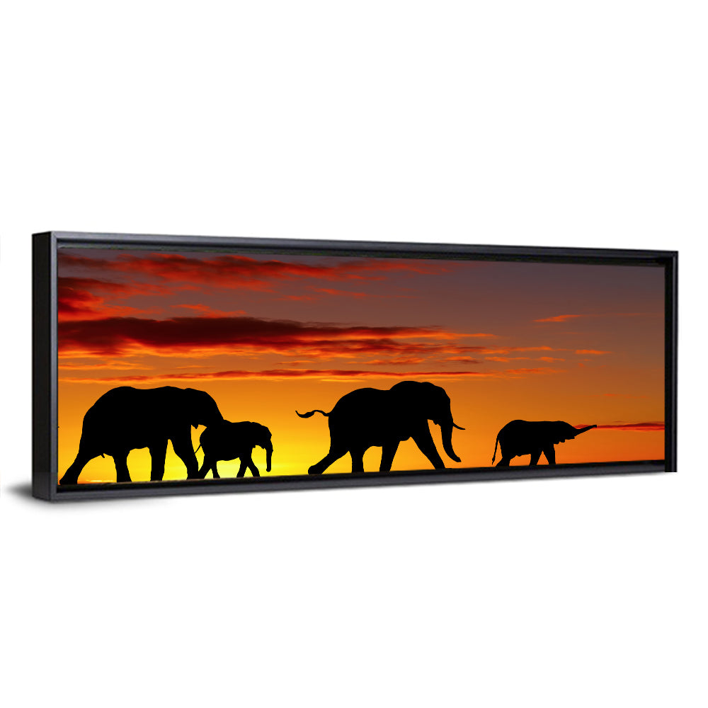 Elephant Herd at Sunset Wall Art