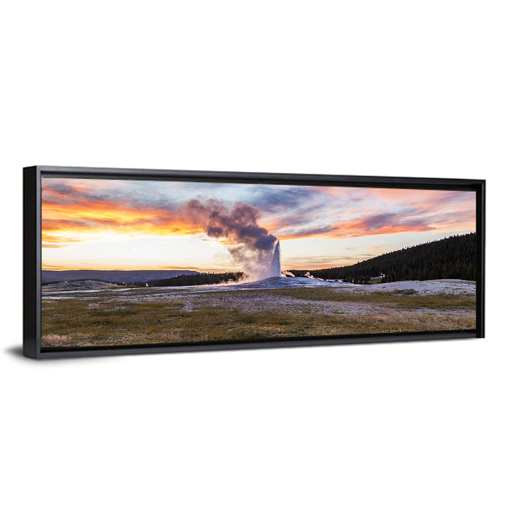 Old Faithful Erupting at Sunset Wall Art