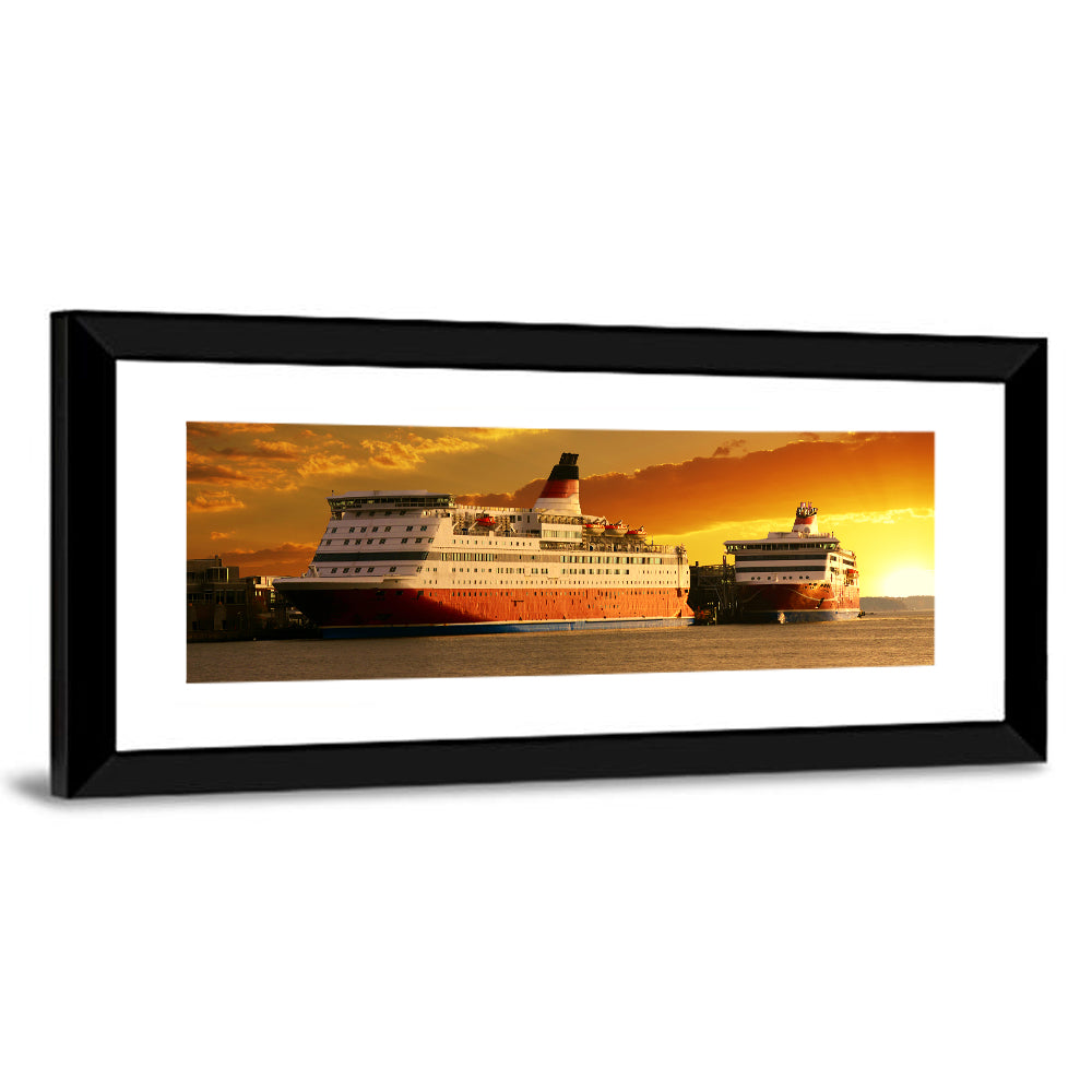 Red-hulled Cruise Ships at Dusk Wall Art