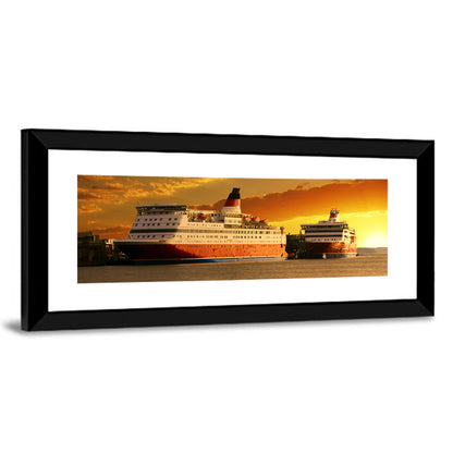 Red-hulled Cruise Ships at Dusk Wall Art