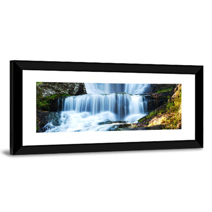 White Waterfall Over Mossy Rocks Wall Art